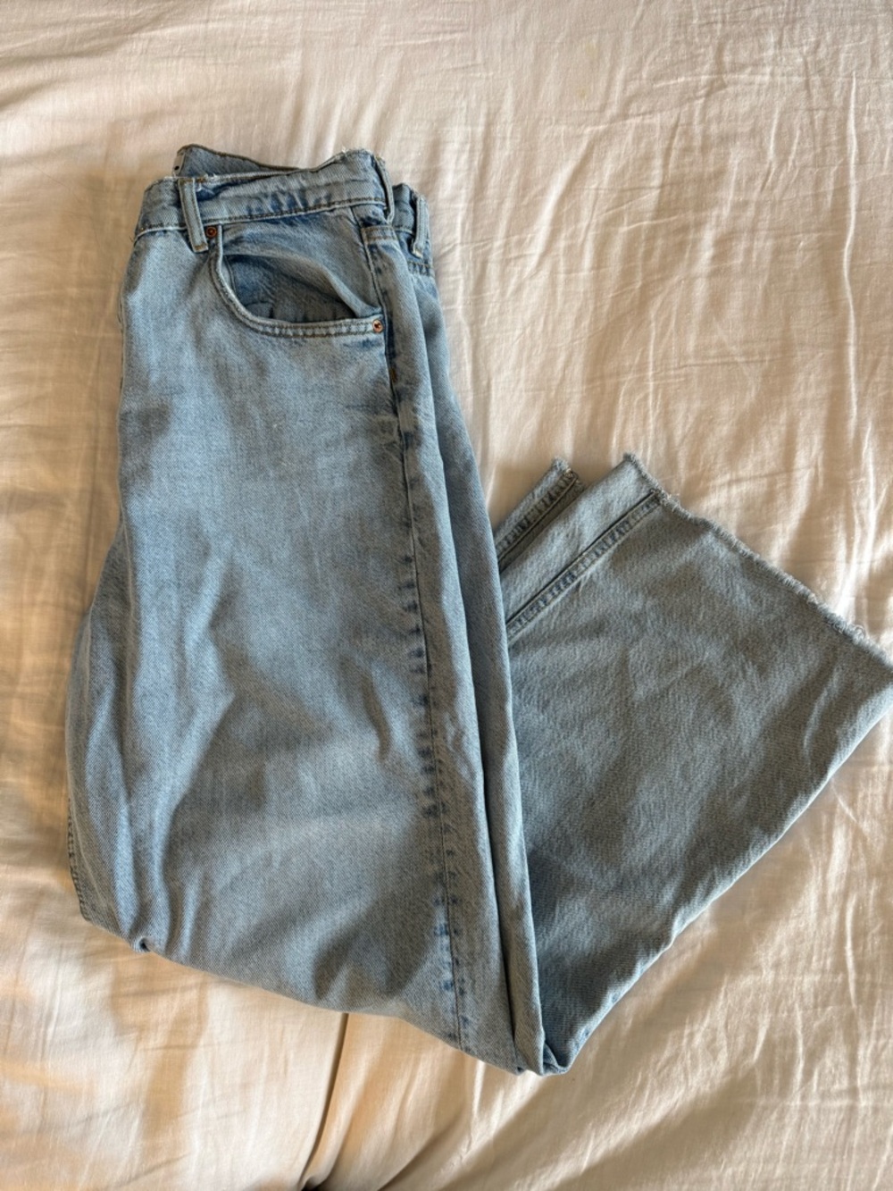 Zara The 90s Full Length Light Blue High-Rise Wide Leg Jeans size 12 - Picture 6 of 7